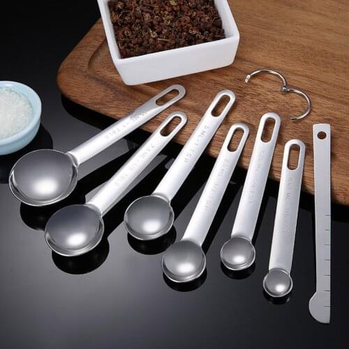 7pcs Measuring Spoons Ruler Stainless Steel Tea Spice Kitchen Baking Seasoning Measurement Teaspoon