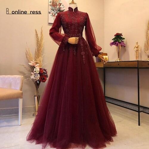 Bbonlinedress Moroccan Caftan Evening Dresses Embroidery Appliques A Line Evening Dresses Full Sleeve Arabic Muslim Formal Dress