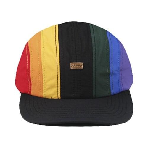 Unisex Rainbow colors Splicing Baseball Cap Women Hip Hop Casual Brimmed Snapback Hat Outdoor Sports Men Cap Bone