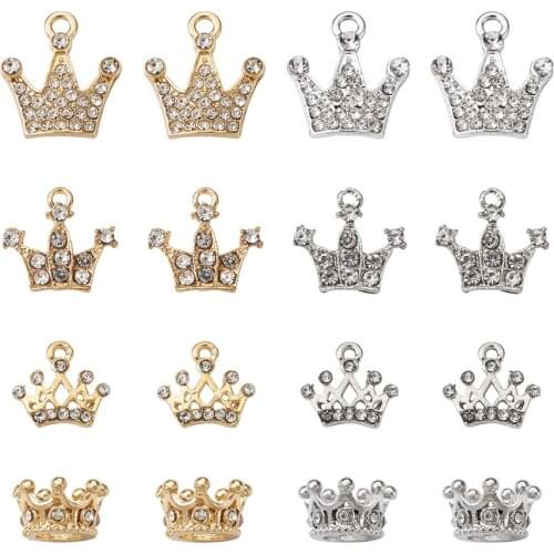 Pandahall Crown Shape Alloy Rhinestone Spacer Beads Pendants Charms for Jewelry Earrings Bracelets DIY Handmade 32Pcs