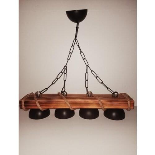 Wooden Chandeliers Natural Handmade Unique Lamp Light Art Pendant Modern Kitchen Home Rustic Rope