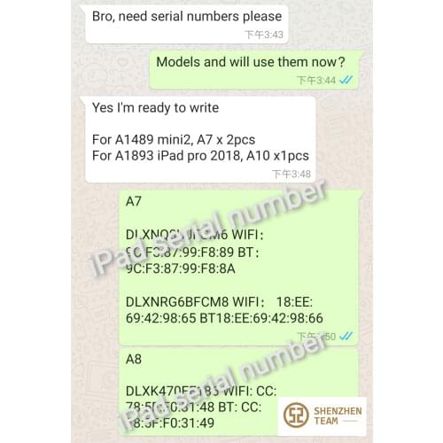 For i Pad Unlock iCloud Serial Number Wifi Address For iPad 2/3/4/5/6/Air1/Air2/mini1/mini2/mini3/mini4 A6 A7 A8 Serial Number