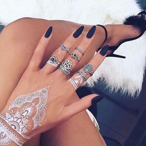 Sexy Henna Mehndi Tattoo White Lace Necklace Flower Water Transfer Temporary Tatoo Sticker Body Art Waterproof for Wedding Beach