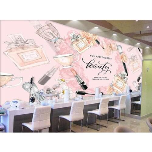 Europe and the United States hand-painted cosmetics make-up shop backdrop custom large mural green silk wallpaper