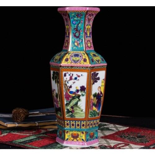 European Luxury Six Square Vase Decoration Living Room Flower Wine Cabinet American porcelain ceramic vase