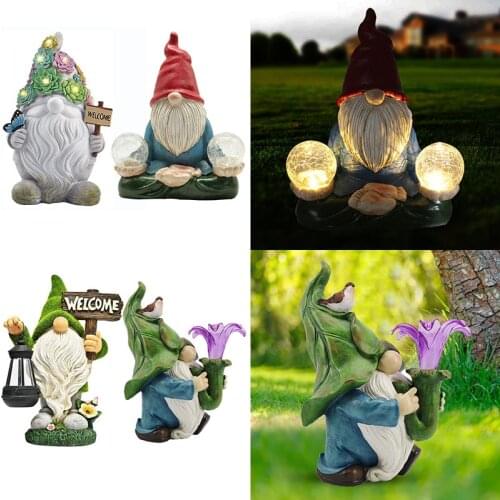 Solar LED Resin Gnome Figure Sculpture Outdoor Garden Statue Decor Statue Dwarf Animal Ornaments Micro Landscape Creative Crafts
