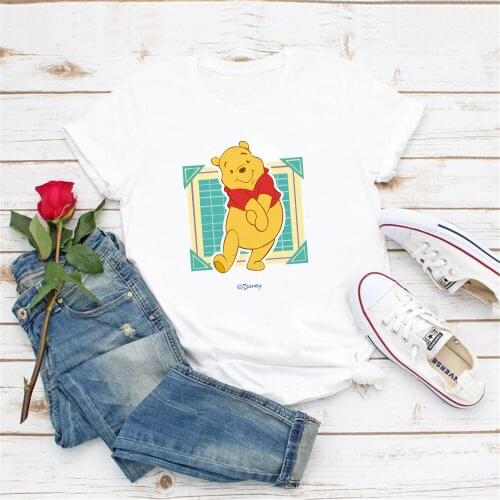 Pooh Winnie T Shirt Summer Short Sleeve Casual White O-neck Tshirts Harajuku Disney Cartoon Cute T-shirts Tee Tops Streetwear