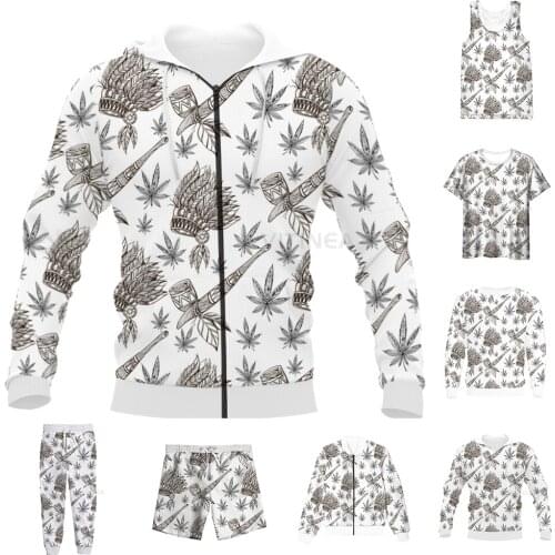 New Funny 3D Full Print Marijuana Pattern T-shirt/Sweatshirt/Zip Hoodies/Thin Jacket/Pants Four Seasons Casual Suit V62