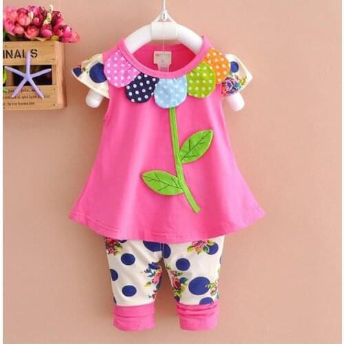1-3Yrs Baby Girls Flower Summer Clothing Set Children Kids T Shirt + 3/4 Legging Pants 2pcs Sets Cotton Infant Girls Clothes