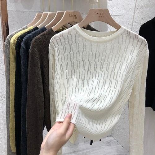 Short Top Womens Black Foreign Style Hollow Out 2021 New Spring Versatile Sweater Knitted Long Sleeve