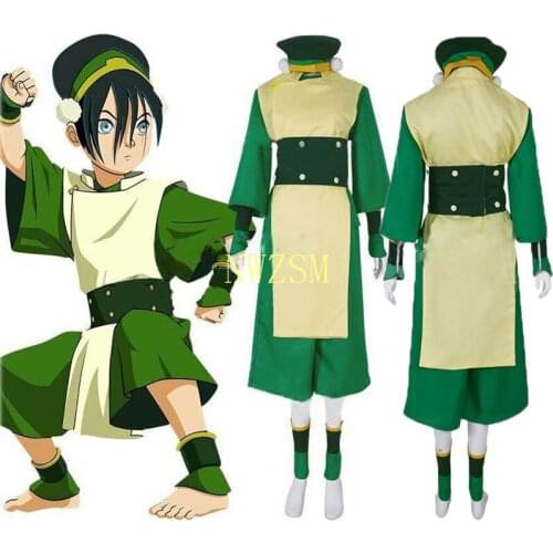 Anime Avatar The Last Airbender Toph Beifong Cosplay Costume Adult Halloween Party Costume Full Set Customized Green