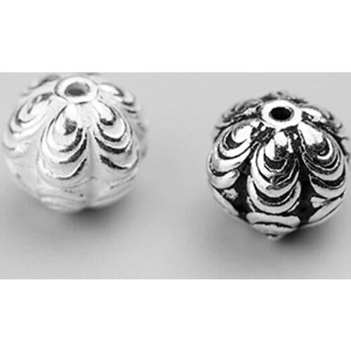 925 Sterling Silver Pretty Wave Pattern Round Loose Beads DIY Jewelry Accessories 10mm Solid Silver Space Beads For Bracelets