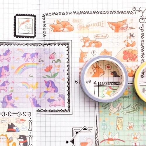 1.5cm*5m Penguin Fox Cat Masking Washi Tape Decorative Tape Diary Notebook Album DIY Craft