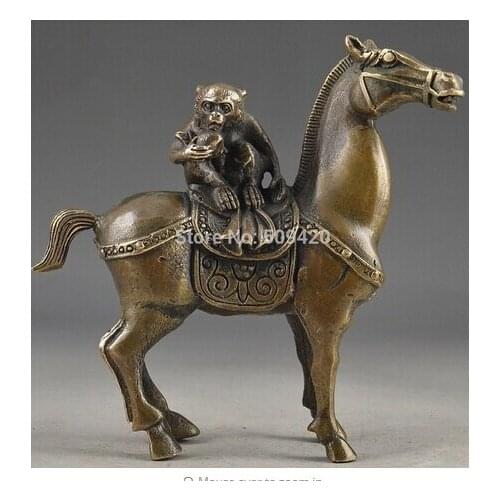 Copper Brass CHINESE crafts decor ation Asian China Vintage Brass Handwork Hammered The Monkey Riding Horse Lucky Statue
