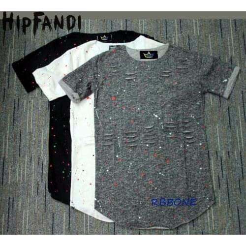 HIPFANDI Fashion Designer Brand Style Man Spring 2017 Clothing Tee T Shirts Hole Hip Hop kanye west Swag broken Men T-shirts