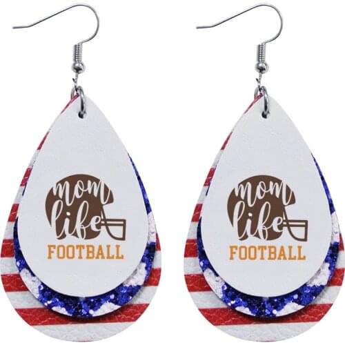 Fashion Team Culture Print Teardrop Earrings Leather Earrings For Baseball Basketball Football And So More Team