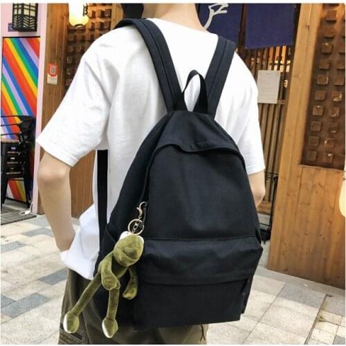 Fashion Lady Nylon Cute Frog Pendant Solid Color Large Capacity Student Bag Backpack High Quality Canvas School Bags Girls 2020