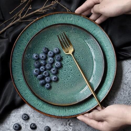 Fashion Malachite Green Variable Glaze Disc Creative Western Steak Pasta Dish Home Breakfast Fruit Salad Plate Free Shipping