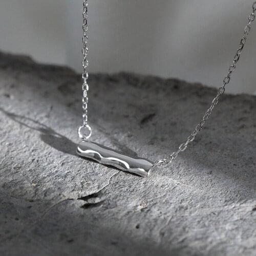 Morivovog Sterling 925 Silver Horizontal Strip Necklace for Women Irregular Minimalist Pendant Necklace Ladies Aesthetic Jewelry