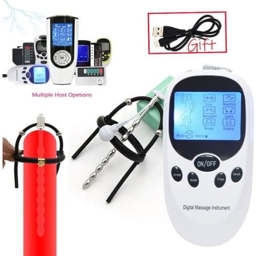 Men BDSM Strong Electro Shock Penis Plug Urethral Sound Catheter Electro Stimulate Bead Massage Cock Expand Ring Medical Sex Toy