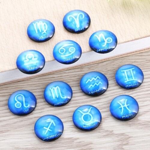 TYLFNL 50 pcs mix constellation Pattern Round Glass Cabochon 16mm 18mm Dome Flat Back DIY Jewelry Finding S-010308