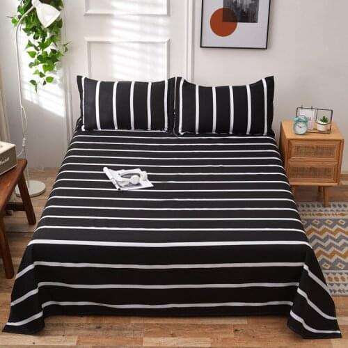 Bonenjoy Bed Sheet Sets Black Color Geometric Stripe Simple Style Top Sheet Sets Single Size 160x230cm Juego De Cama Sheet Sets