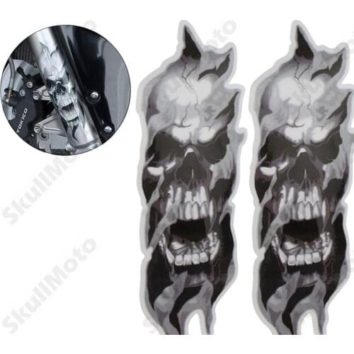 2 Pcs Motorcycle Front Fork Skull Decals Graphic Sticker For Kawasaki Ninja Vulcan Self-Adhesive Weatherproof 215*65*1mm