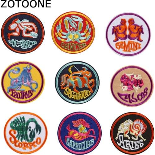 ZOTOONE Twelve Constellations Patches on Clothing Circle Embroidery Iron on Patch for Clothes Diy T-shirt Applique Garment Badge