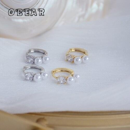 OBEAR 14k Gold Plated Korean Creative Crystal Pearl Earrings Women Noble Elegant Birthday Party Gift Jewelry