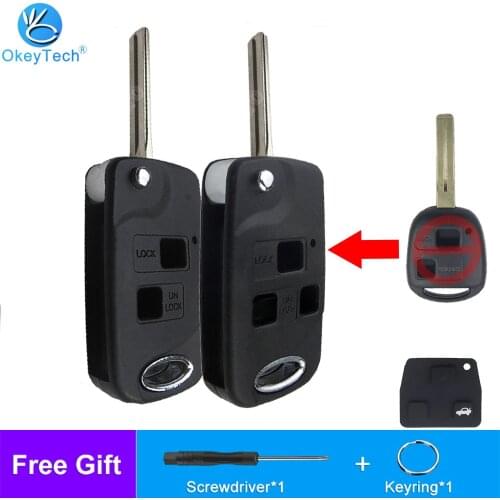 OkeyTech For Toyota FJ/Land Cruiser Camry 2/3 Button Modified Remote Folding Flip Car Key Shell Fob Case Cover Uncut TOY43 Blade