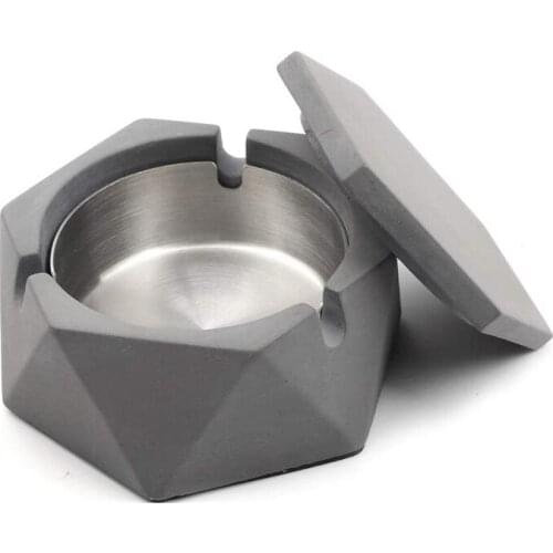 Stainless Steel Nordic Style Diamond Shape Concrete Cement Ashtray with Lid Creative Cigarette Ash Tray Smoking Accessories