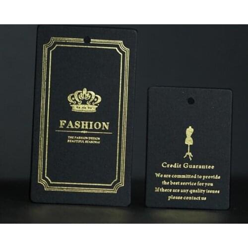 Customized black paper gold silver foil stamping/foil clothing wedding dress hang tags/swing tags/garment printed tags/labels