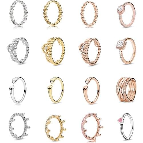 Yexcodes Popular charm Heart-shaped Crown Point Rhinestone Silver Plated Ring.For Men women Lovers Ring Wedding Bands Gift