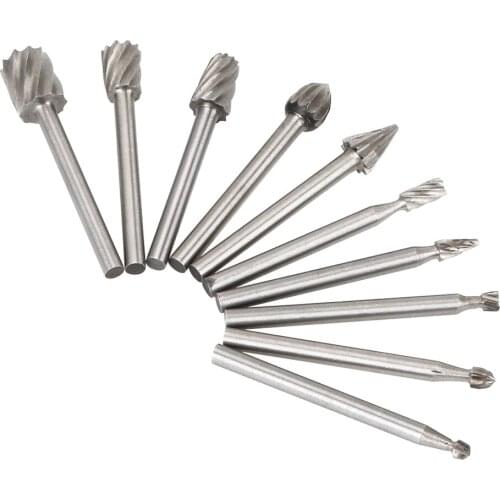 NICEYARD 10pc/Set Drill Bit Spiral Flute High Speed Steel Woodworking Carving Tool Hand Tools Set Rotary Burr 1/8" Shank