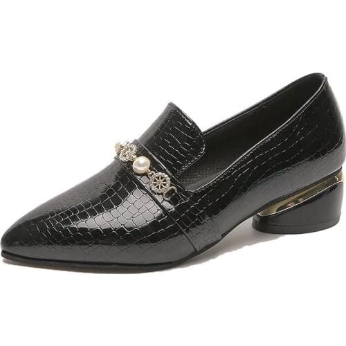 Fashion Pumps Women Square Heels Black Walking Shoes Summer Casual Sneakers Ladies Leather Daily Shoes for Street Office Party