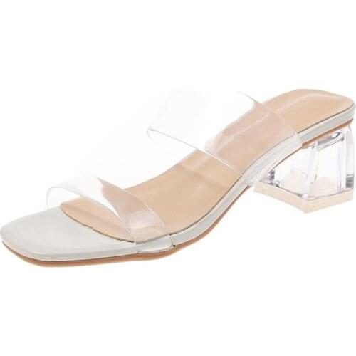 Clear Heels Slippers Women Sandals Summer Shoes Woman Transparent High Pumps Wedding Jelly Buty Damskie Sexy Square Heels