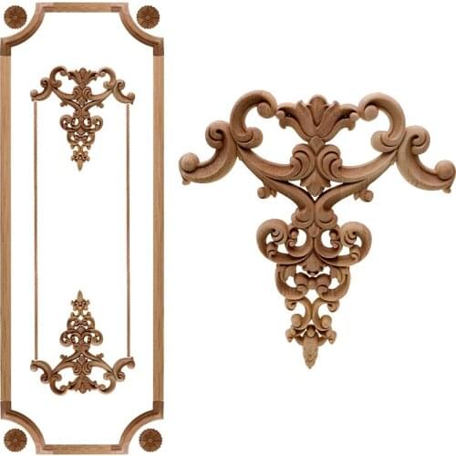 VZLX Rose Floral Wood Carved Decal Corner Applique Decorate Frame Wall Furniture Wooden Figurines Cabinet Decorative Crafts