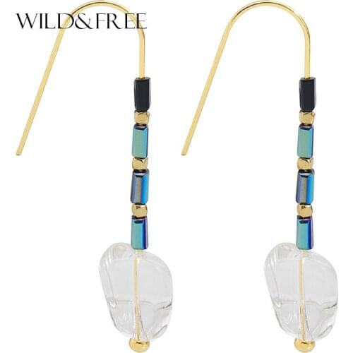 WILD & FREE Simple Natural Stone Earrings For Women Gold Hook Colorful Beads Hanging Earrings Fashion 2017 Wholesale Jewelry