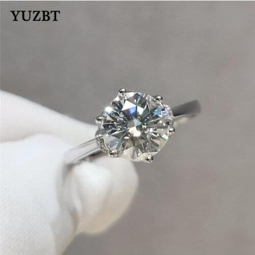 YUZBT Women 925 Silver 1 Carat Excellent Cut Diamond Test Past D Color Moissanite Pink Gemstone Crown Ring Wedding Jewelry Gift