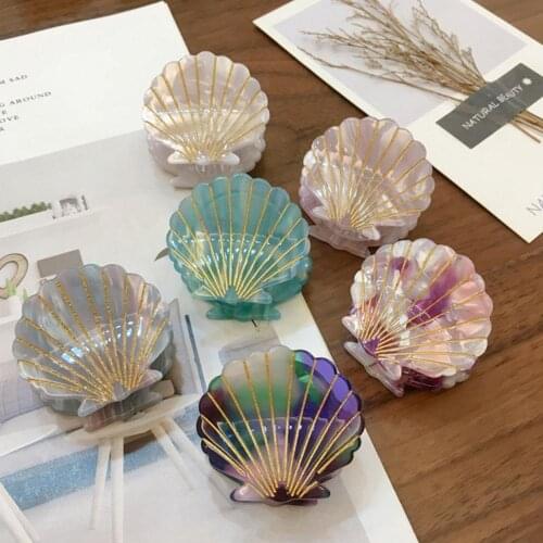 Boho Women Girls Sea Shell Hair Clip Claw Acetate Grips Hairpin Hair Crab Make Up Accessories Birthday Party Gifts