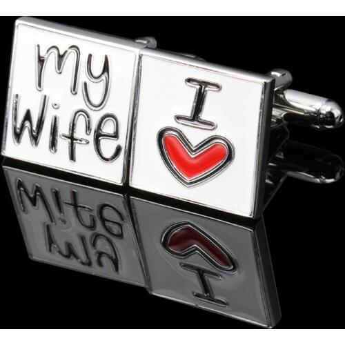 I Love My Wife Cufflinks Wedding Design Cuff Links Men French Enamel Shirt Buttons Romantic Statement Cufflinks for Bridegroom