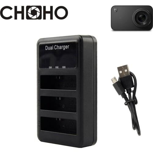Mijia 4K Battery Dual Batteries Charger 3 Slot LCD Charging Micro Cable For Xiaomi Mijia Mini Action Sports Camera Accessories
