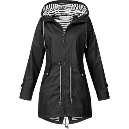 Womens Waterproof Rain Jacket Long Sleeve Raincoat Windbreaker for Sport Camping Hiking Hooded Trench Coat with Pockets S-5XL
