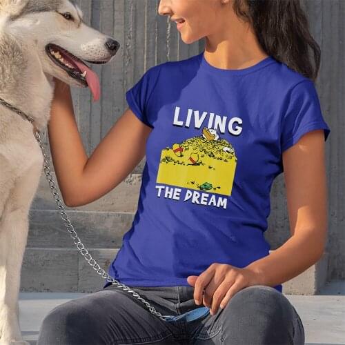 Four Seasons Disney Scrooge McDuck Printing Women T-shirts LIVING THE DREAM Letters Pattern Top Clothes Comfort T Shirts Female