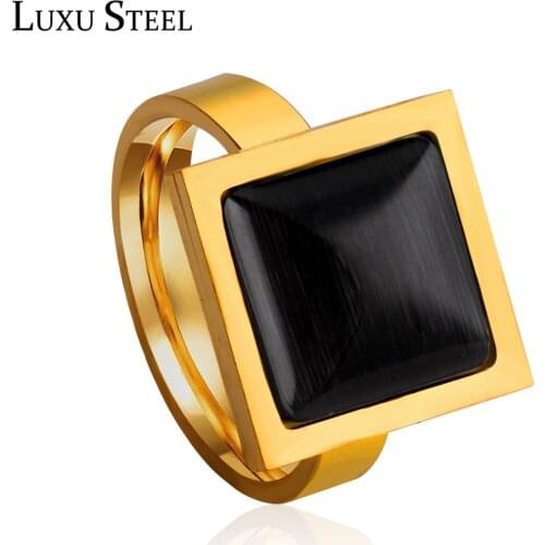 LUXUSTEEL Stainlesss Steel Black Opal Finger Rings Women Men anillo Fashion Style Engagement Rings Party Wedding Gift
