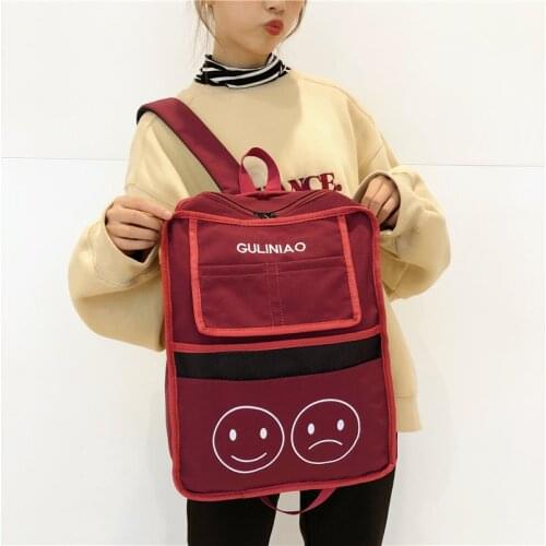 Smiley Pattern Women Backpack Canvas Travel Backpack Female School Bag For Teenagers Girl Shoulder Bag Rucksack Laptop Bag 2020