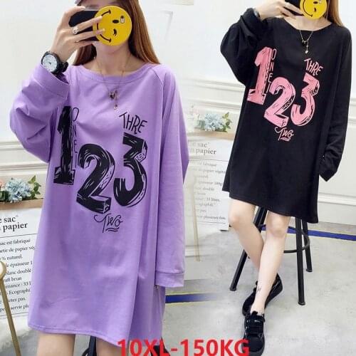 Women plus size 7XL 10XL thin dress long sleeve korea style autumn Female dress high streetwear letter oversize loose dress 58