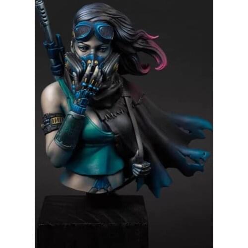 1/10 Unpainted Desert Female Warrior Bust Model Resin Kit Masked Girl Statue