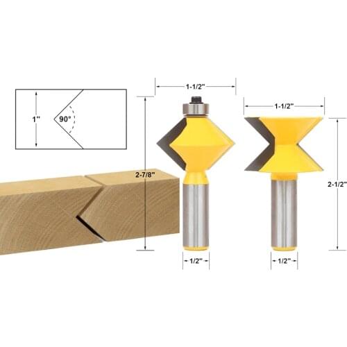 2pcs/lot Edge Banding Router Bit Set V-Design Tongue & Groove - 1/2" Shank