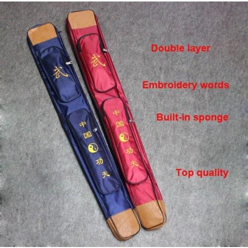 5color high-grade embroidery two-layers kung fu martial arts package double layer sword bag tai chi swords knife bags orange/red
